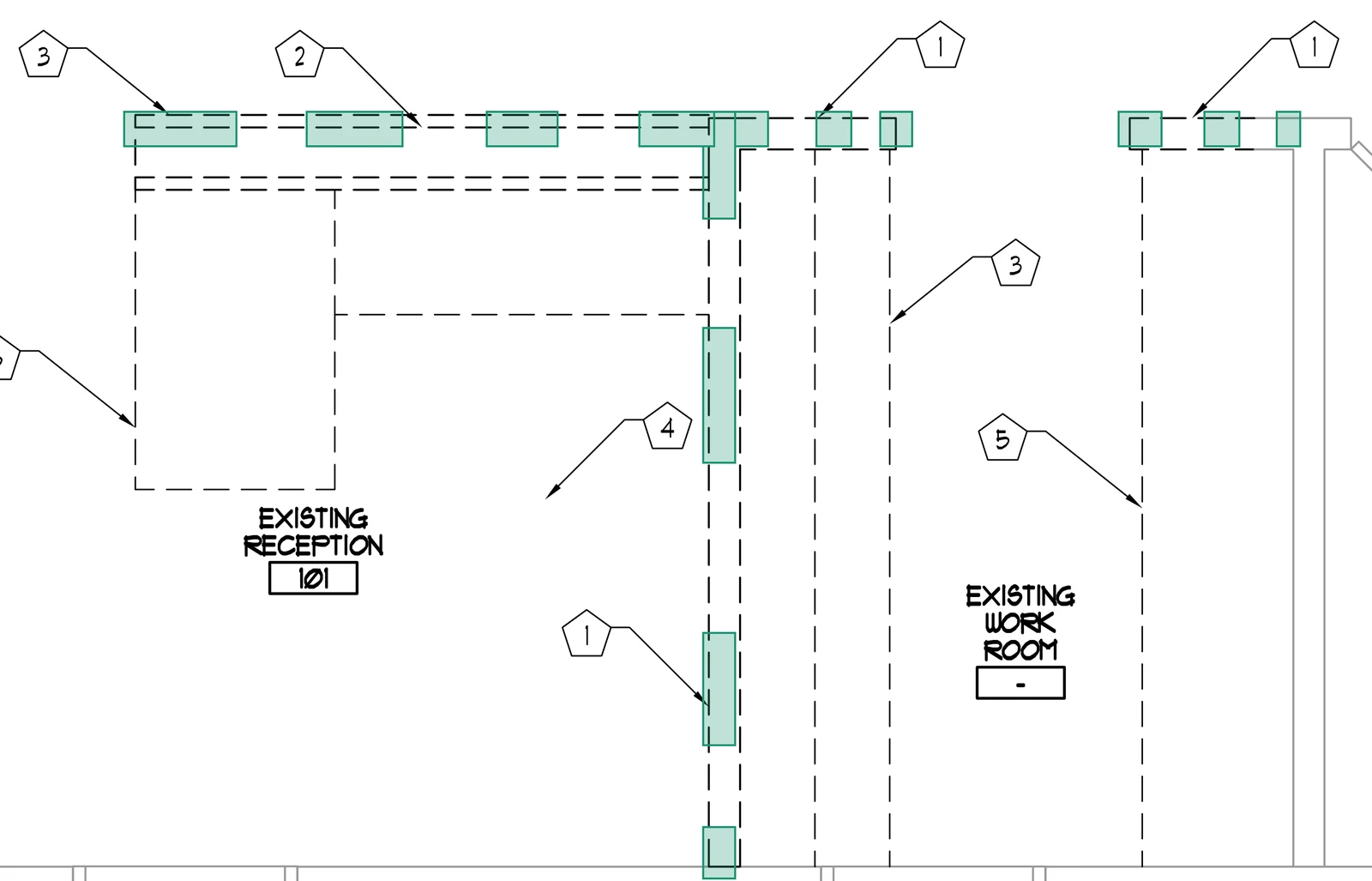 Demolition plan crop with walls detected as short disconnected fragments